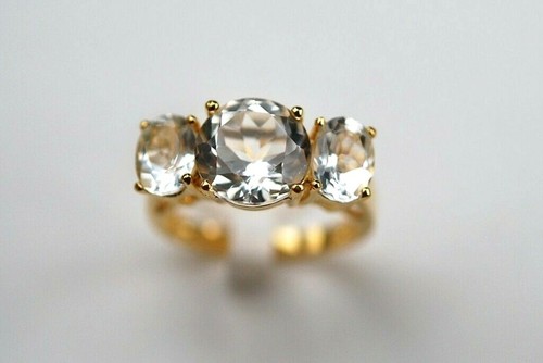 New 14K Yellow Gold plated Sterling Silver White Topaz 6.5 cttw Ring .925 size 7