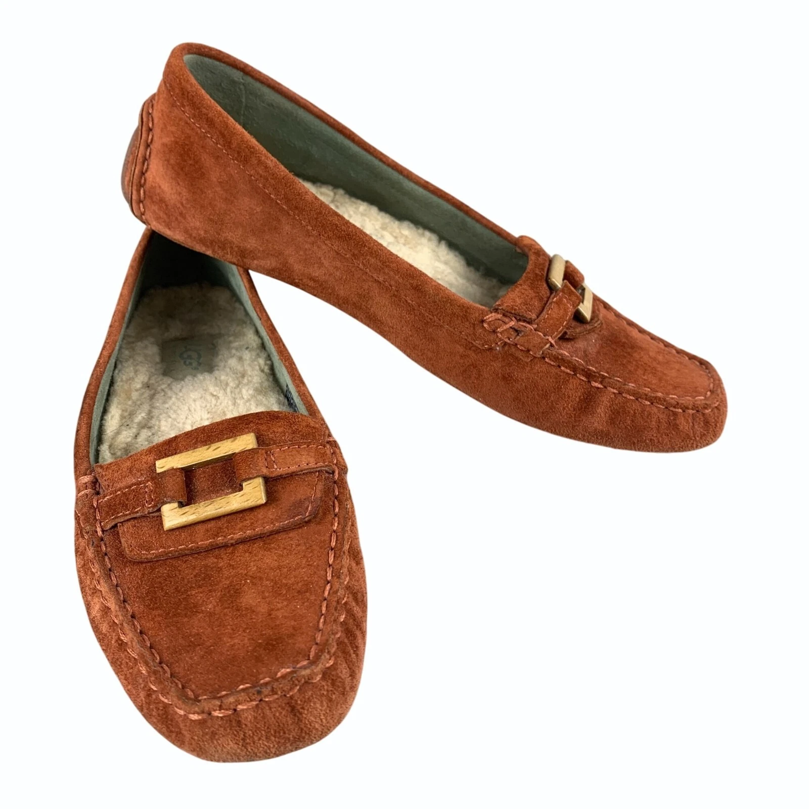 Mocassini mocassini da guida UGG donna scamosciati foderati in shearling taglia 9 5 marrone ruggine