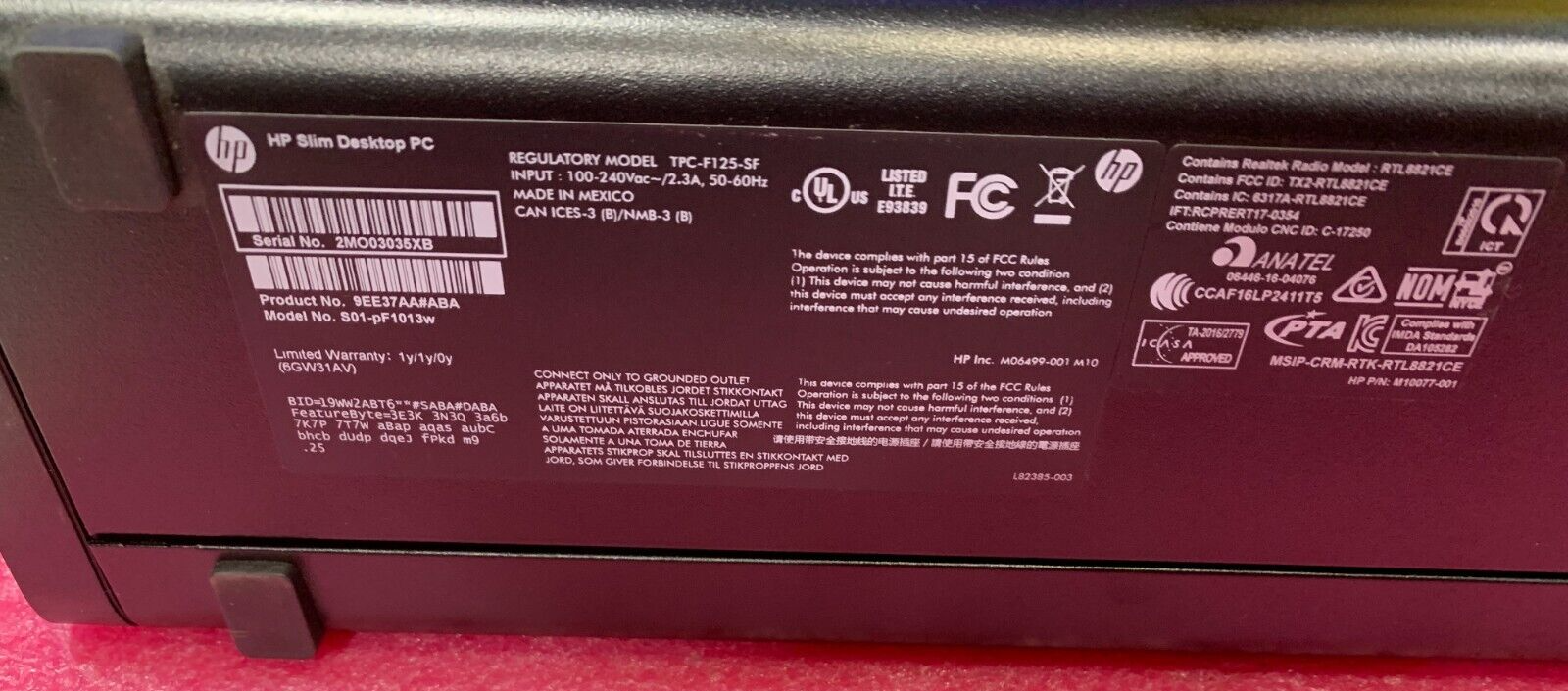 HP Slim Desktop S01pF1013w PC Intel Celeron G5900 4GB RAM PC4 1TB HDD