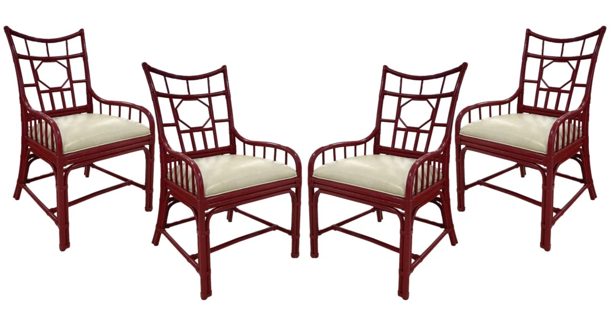 11719A 401 Set of4 Palecek Rattan Chippendale Dining Arm Chairs