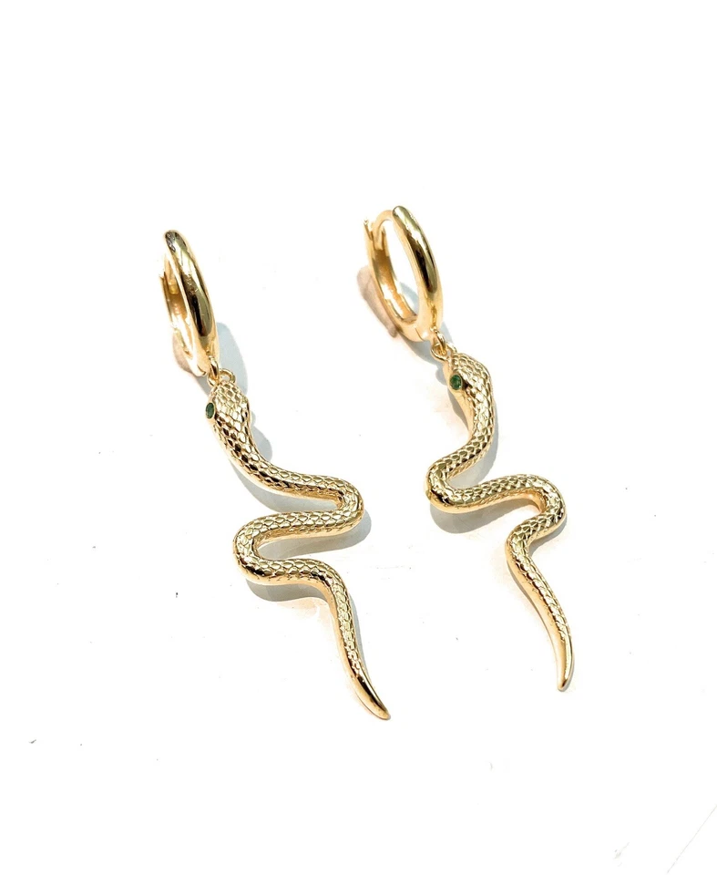 Orecchini a Cerchietto Pendente Serpentino Snake Argento Sterling Oro - Immagine 3 di 3