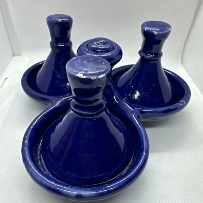Moroccan Tagine Triple Spice  Salt  Pepper & Condiment Dispenser Cobalt Blue