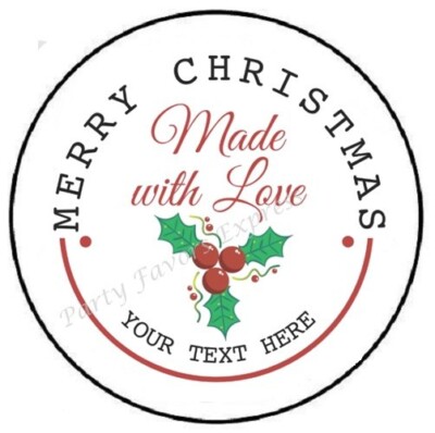 MERRY CHRISTMAS MADE WITH LOVE BY PERSONALIZED CUSTOM SEALS LABELS STICKERS