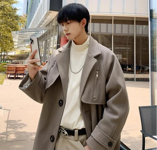 Men's Winter Lapel Long sleeve Loose Warm Zipper Fashion Wool Coats Overcoats - Bild 4 von 21