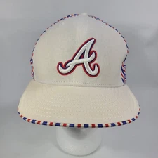 Atlanta Braves Hat New Era 59Fifty 7 5/8 Eggshell White Candy Stripe Accents Cap