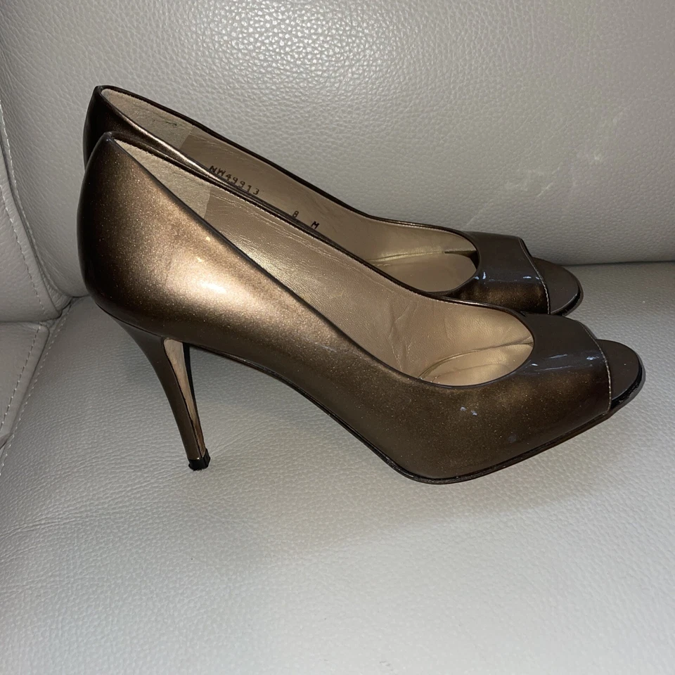 Stuart Weitzman Open peep Toe bronze  Patent Leather Shoes Pumps Size 8 M - Image 2 of 3