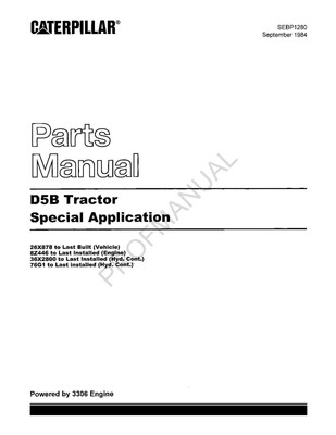 Caterpillar Cat D5B Tractor Special Application Parts Catalog Manual SEBP1280