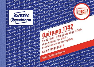 5er Multi-Pack Avery Zweckform 1742 Quittung Kleinunternehmer (A6 quer)