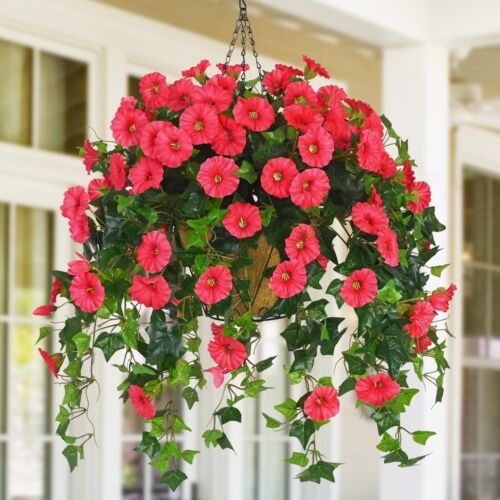 Waipfaru Artificial Fake Hanging Flowers for Outdoors, Hanging Baskets for Pl...
