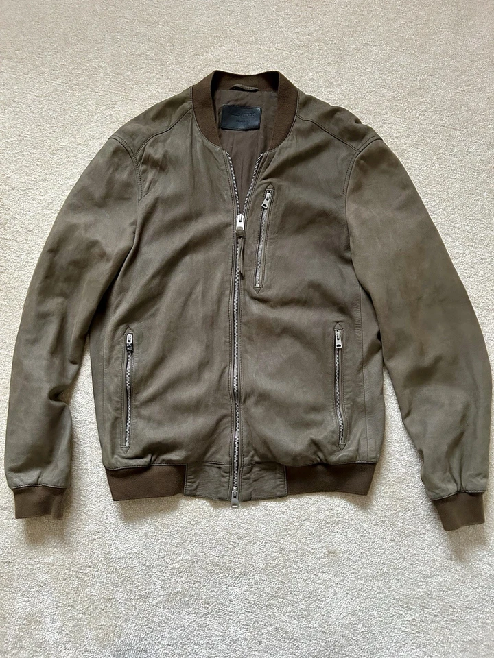 All Saints Suede Leather Bomber Khaki Brown Men’s Small Great Condition RRP £399 - Image 3 of 4