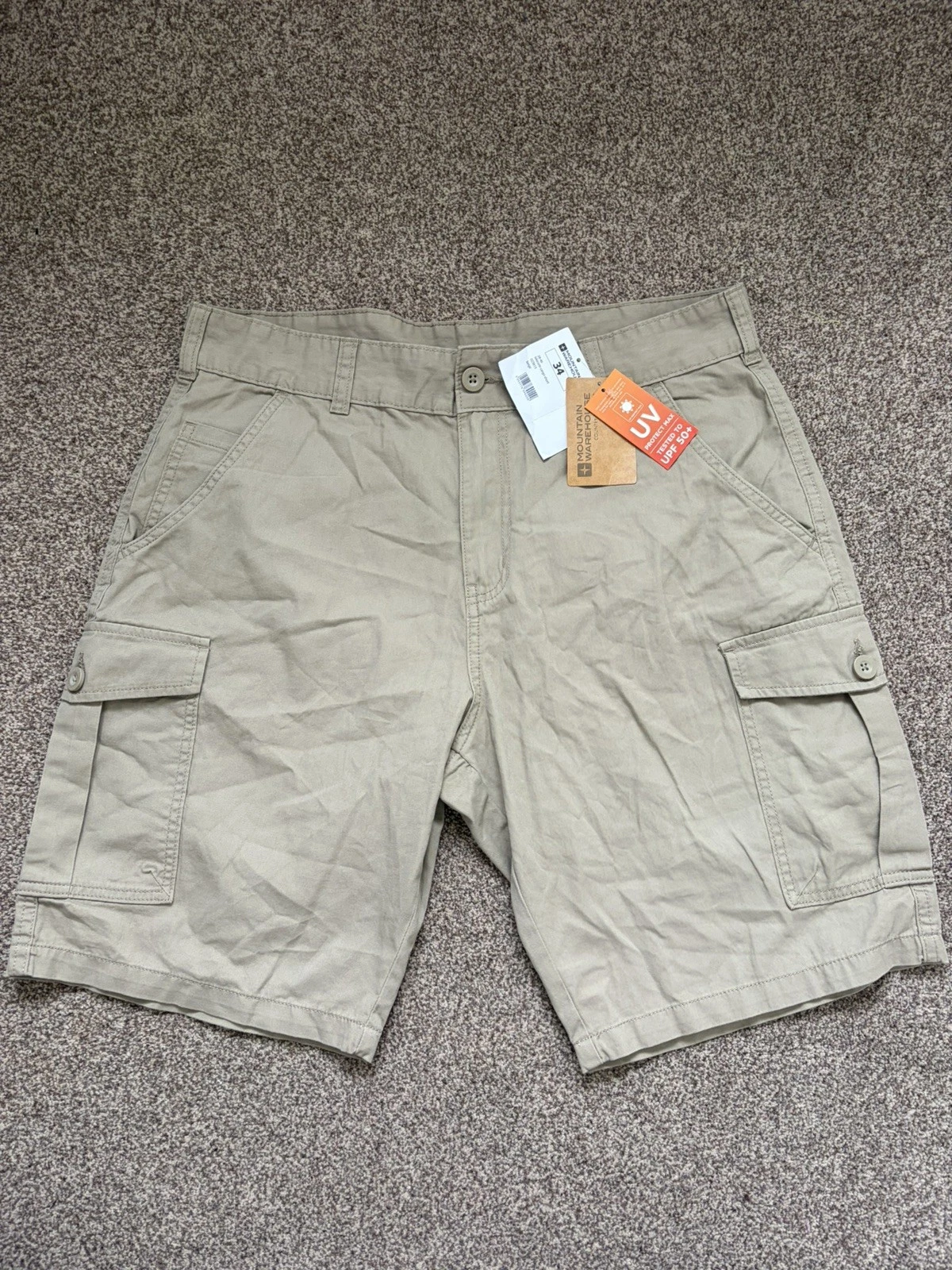 Mountain Warehouse Men’s Beige Lakeside Cargo Casual UV Hiking Shorts W34” BNWT