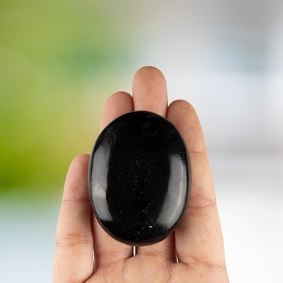 Black Obsidian Crystal Palm Stone for Anxiety Relief, Polished Worry Stone