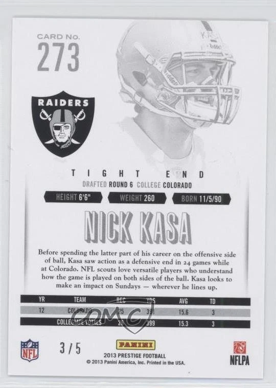 2013 Panini Prestige Rookie 2013 National /5 Nick Kasa #273 Rookie RC - Image 2 of 2