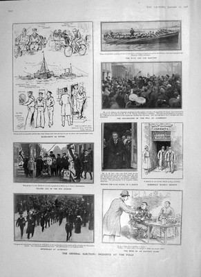 Original alter antiker Druck 1906 Wahlumfragen Aldershot Prince Wales Kalkutta