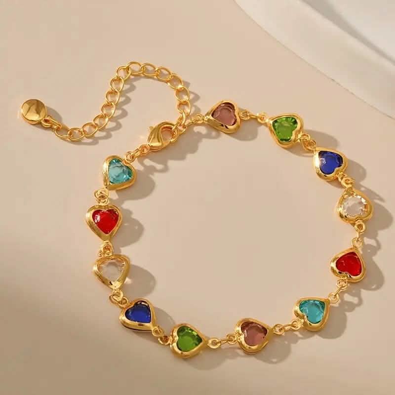 Colorful Heart-Shaped Zirconia Bracelet