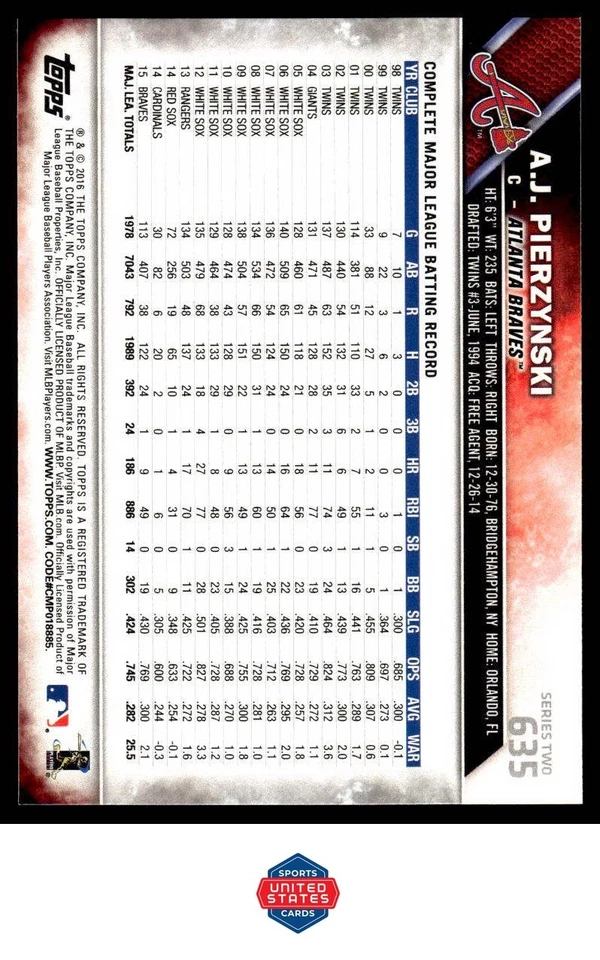2016 Topps: 65th Anniversary #635 A.J. Pierzynski - Image 2 of 2