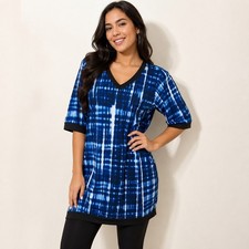 | Blue white boho Tie Dye V-Neck Dress || L ||