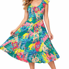 Vintage 80s 90s Carol Anderson California Beach Vacay Novelty Print Dress Small