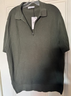 NWT Mango Men's Sweater Knit Short Sleeve Polo with Zipper Green Size XL MNG