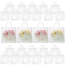 24 Pcs Clear PVC Plastic Gift Bags with Handle Reusable Transparent Gift Wrap...