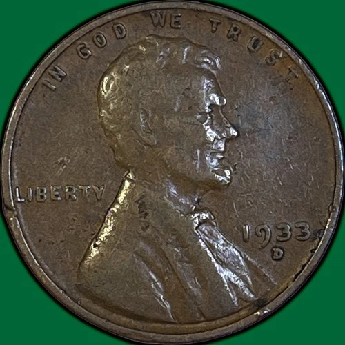 1933-D Lincoln Wheat Cent Very Fine VF Coin #35844