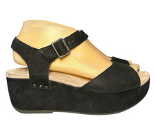 Dansko Women's EU 38 7.5/8 Black Suede Silvie Platform Wedge Ankle Strap Sandal