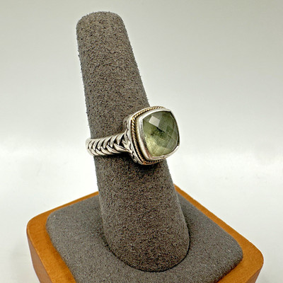 EFFY 925 Sterling Silver and 18K Prasiolite Green Amethyst Ring Size 7