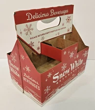 Vintage Snow White Soda Cardboard Six Pack Carrier Carton Red White Snowflakes