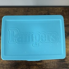 Vintage 1998 Pampers Baby Wipes Baby Fresh Empty Blue Plastic Container