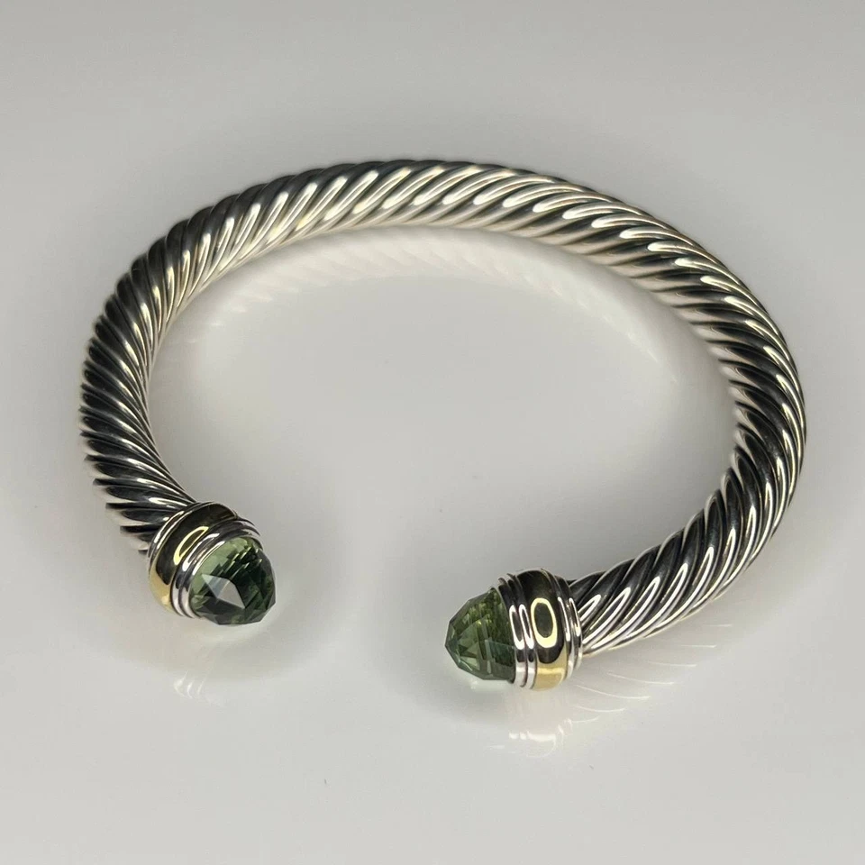 Auténtico Brazalete Cable Prasiolita DAVID YURMAN MEDIANO Plata de Ley y Oro Foto 2 de 4
