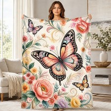 Butterfly Floral Plush Throw Blanket