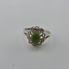Sterling Silver Ring Green Jade Stone Filigree Halo Vintage 925 Size 6