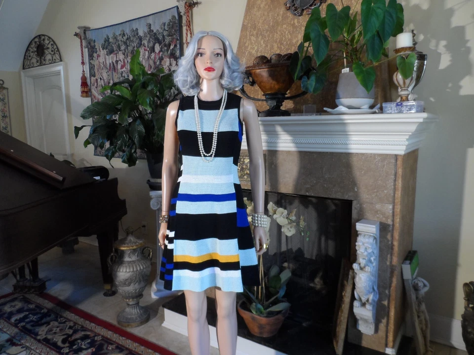 Vestido Proenza Schouler Negro Multi Seda Rayas Tejido Ajuste y Acampanado Talla XS Foto 2 de 4