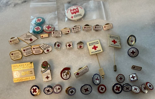 Vintage Red Cross Pin Button Lot of  43 Mix Lot