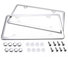 2x Slim Silver Stainless Steel License Plate Plate Framea Set Of Screw Package