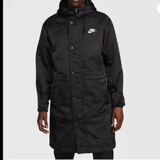 Nike Satin Parka Stadium Club Full Length Jacket FB7320-010 Mens Size XL Black
