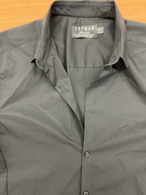 TOPMAN MUSCLE FIT Mens Black Button Up Long Sleeve Dress Shirt