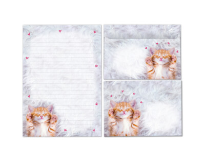 Briefpapier-Set Notizblock (A5) Briefumschläge Katze Kindermotiv liniert Tiere