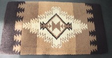 Latch Hook Native American/Aztec Design Shag Wool Rug - 1970s - 23" x 53"