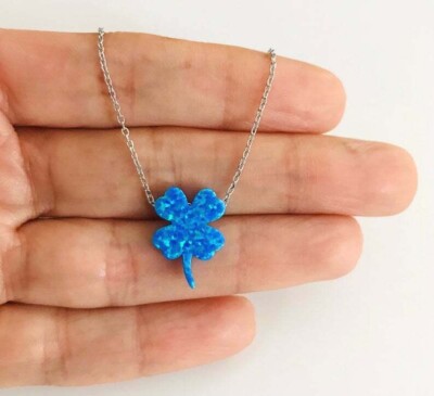 925 SILVER BLUE OPAL CLOVER NECKLACE / CADENA DE PLATA OPAL AZUL TREBOL- ESN34