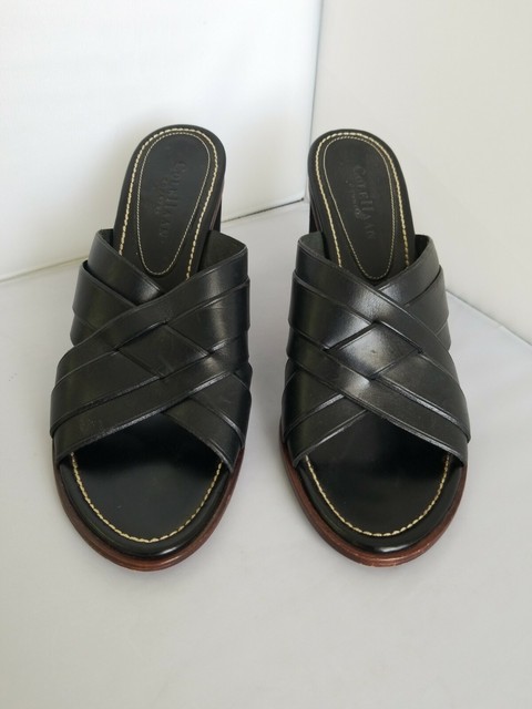 black leather woven sandals