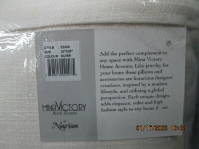 Coussin Déco Mina Victory By Nourison - Argenté - 20x20 Pouces - Neuf Sous Emballage