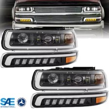 For 99-02 Chevy Silverado 1500 DOT LED DRL HEADLIGHT BUMPER SIGNAL LAMPS BLACK