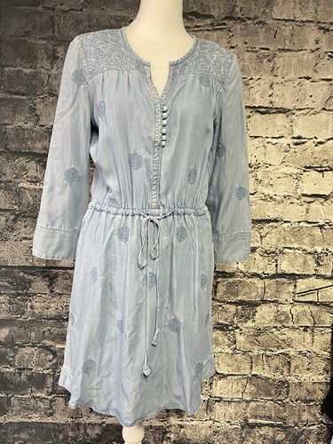 Holding Horses Womens Dress Size Small Blue Denim Embroidered Casual Work Tunic