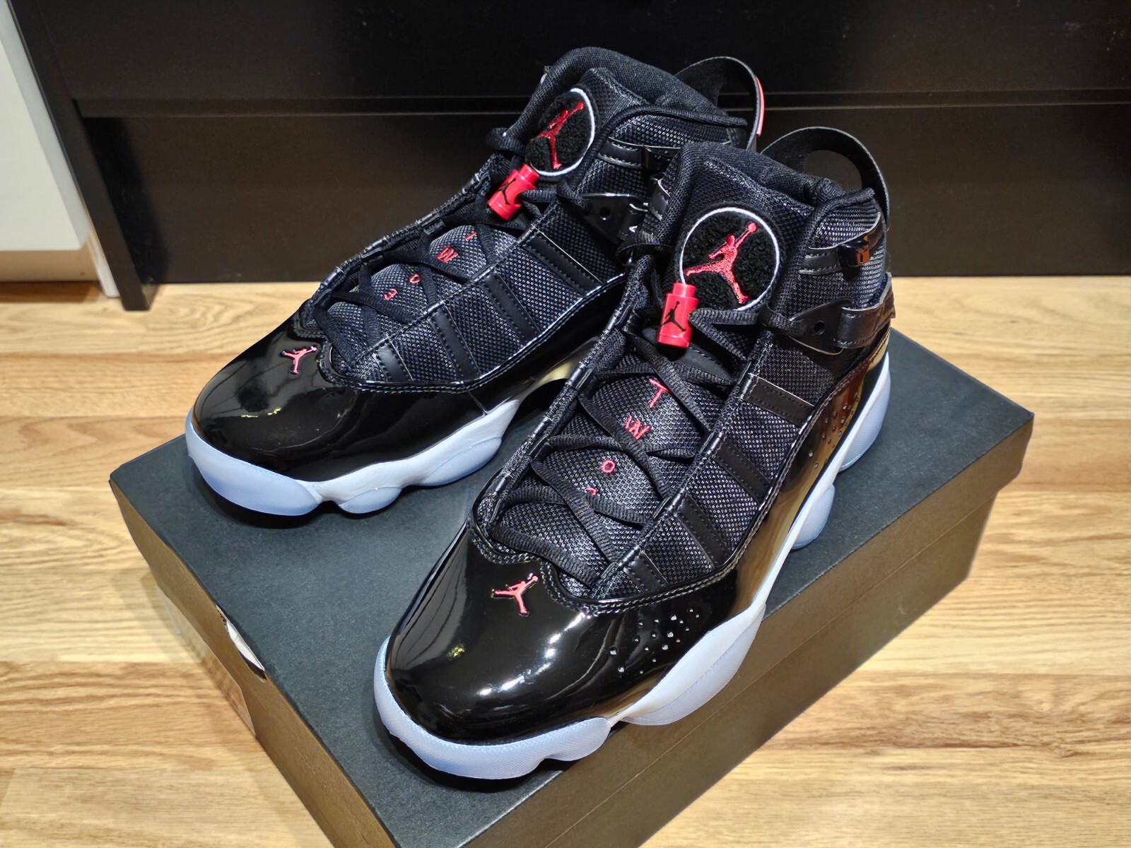 jordan 6 rings black gym red