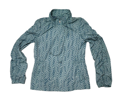 St John Rain Jacket Windbreaker Womens 4 Green Blue Stretch Waist Outdoor Active