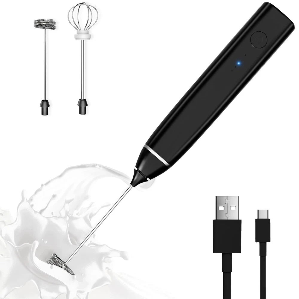 Milk Frother Rechargeable Handheld Electric Whisk Coffee Frother Mixer with 2... Milk Frother Rechargeable Handheld Electric Whisk Coffee Frother Mixer with 2...