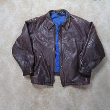 Vintage Leather Coat Jacket Men's large Brown Merit Awards Borken Zipper