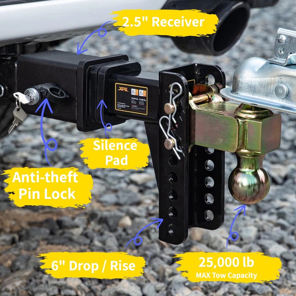 XPE Trailer Hitch Fits 2.5 Inch Receiver, 6 Inch Adjustable Drop Hitch ...