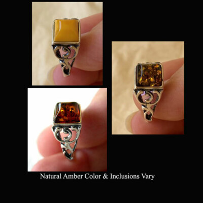BALTIC BUTTERSCOTCH MULTICOLOR or HONEY AMBER & STERLING SILVER SOLITAIRE RING